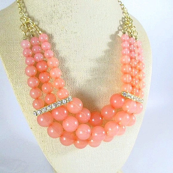 Pink Beaded Statement Crystal Bib Necklace - Picture 2 of 5